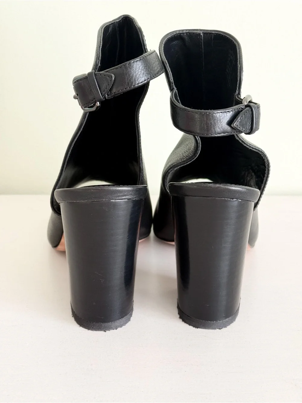 COACH Black Leather Chain-Trim Open-Toe Block Heel Sandals